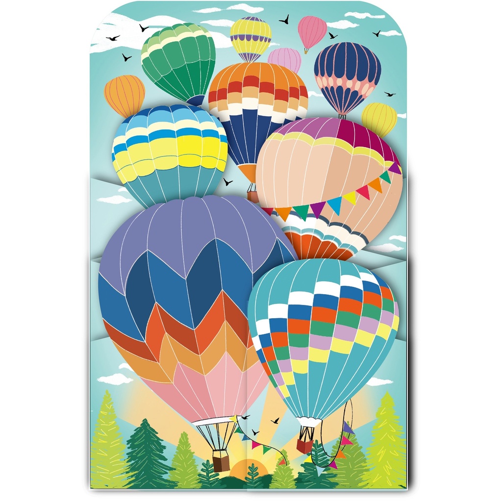 CARTE DOUBLE HAPPY 3D MONTGOLFIERES