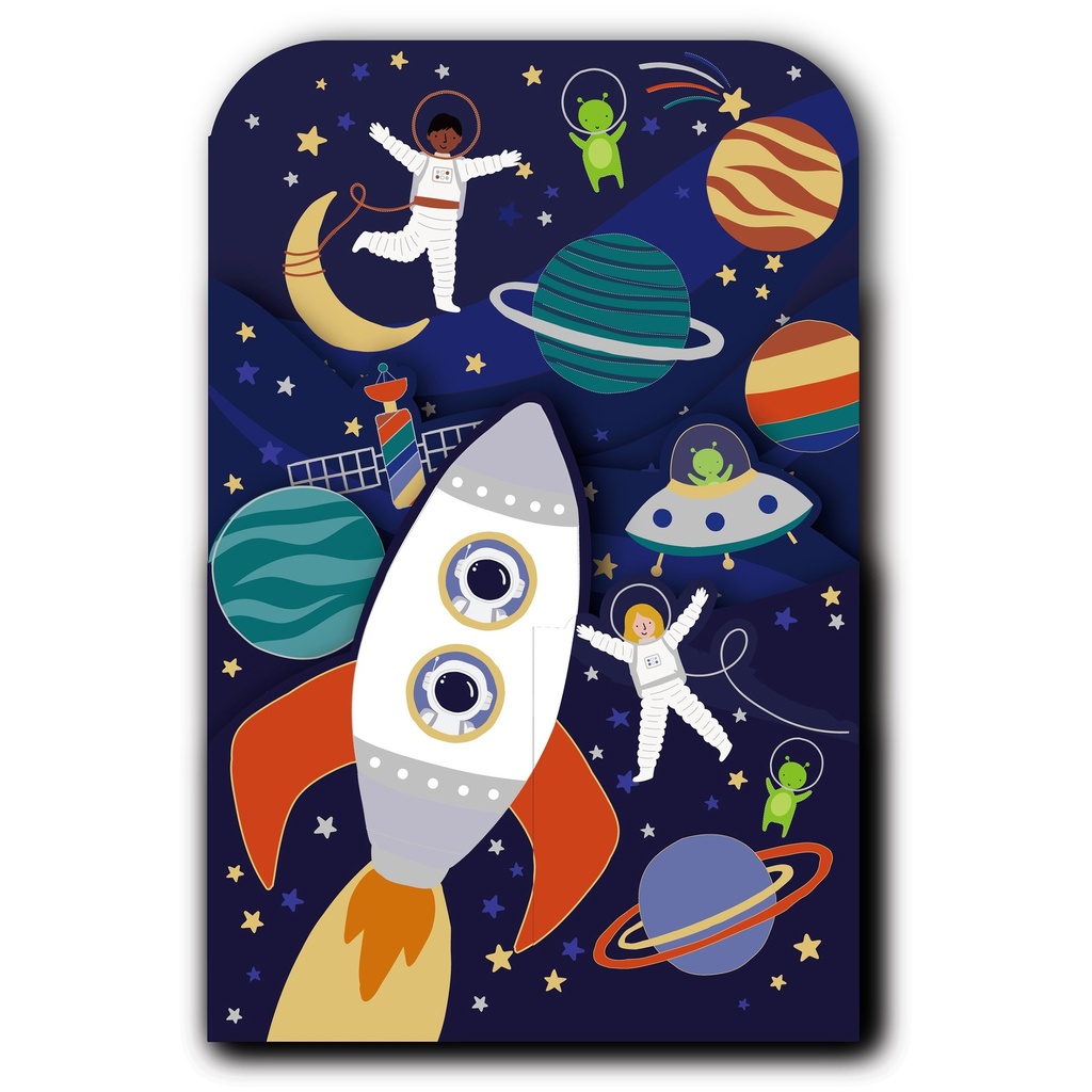 CARTE DOUBLE HAPPY 3D ASTRONAUTES