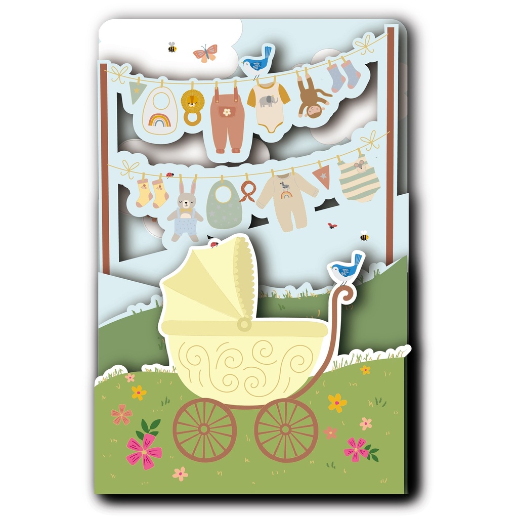 CARTE DOUBLE HAPPY 3D POUSSETTE