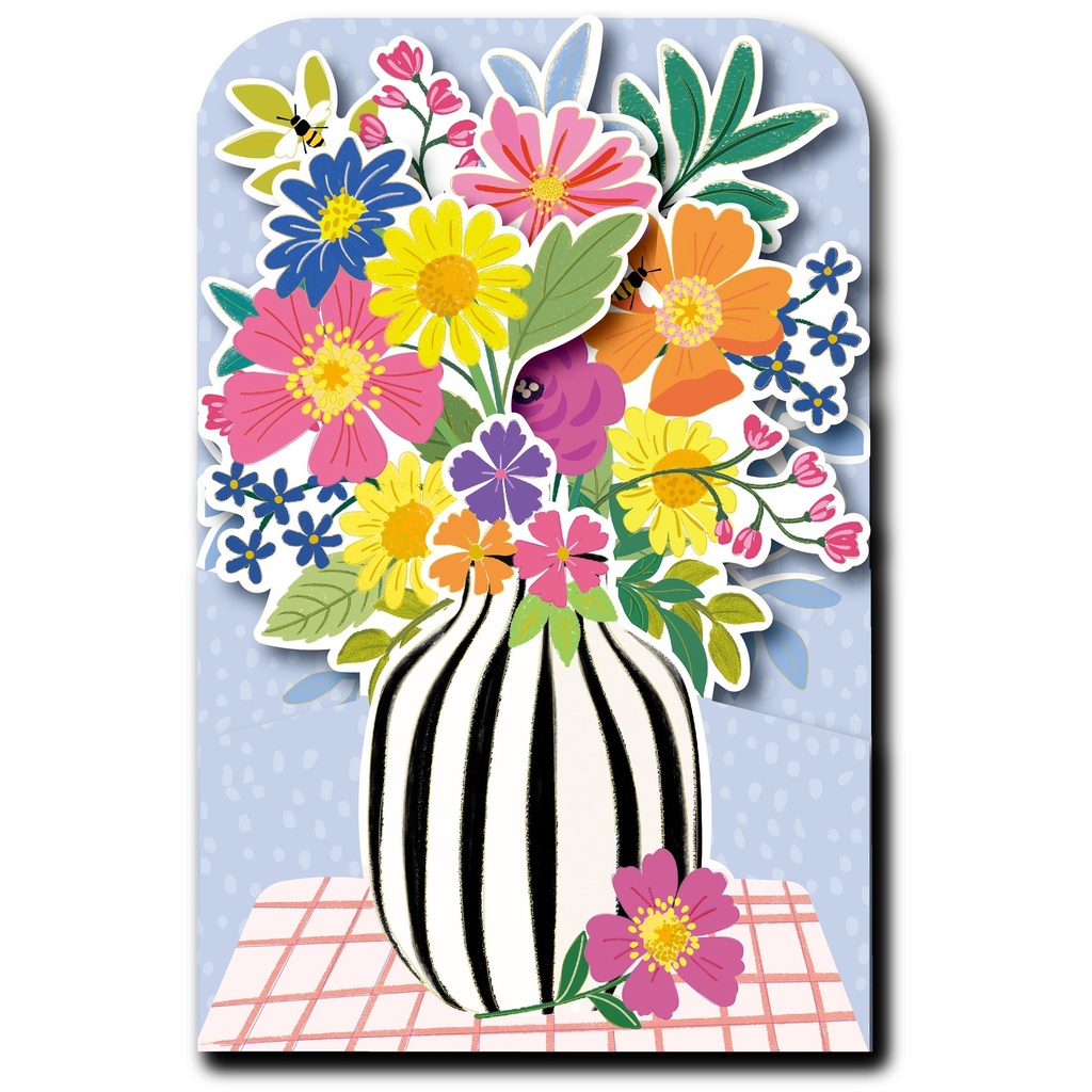 CARTE DOUBLE HAPPY 3D VASE FLEURS