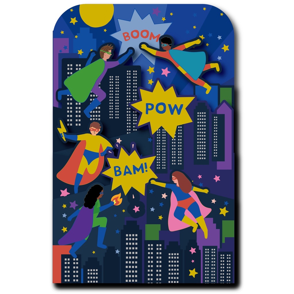 CARTE DOUBLE HAPPY 3D SUPER HEROS