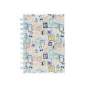 CARNET A6 SPIRALE COUVERTURE TRANSPARENTE IMPRIMEE ALL OVER 2 TIMBRES