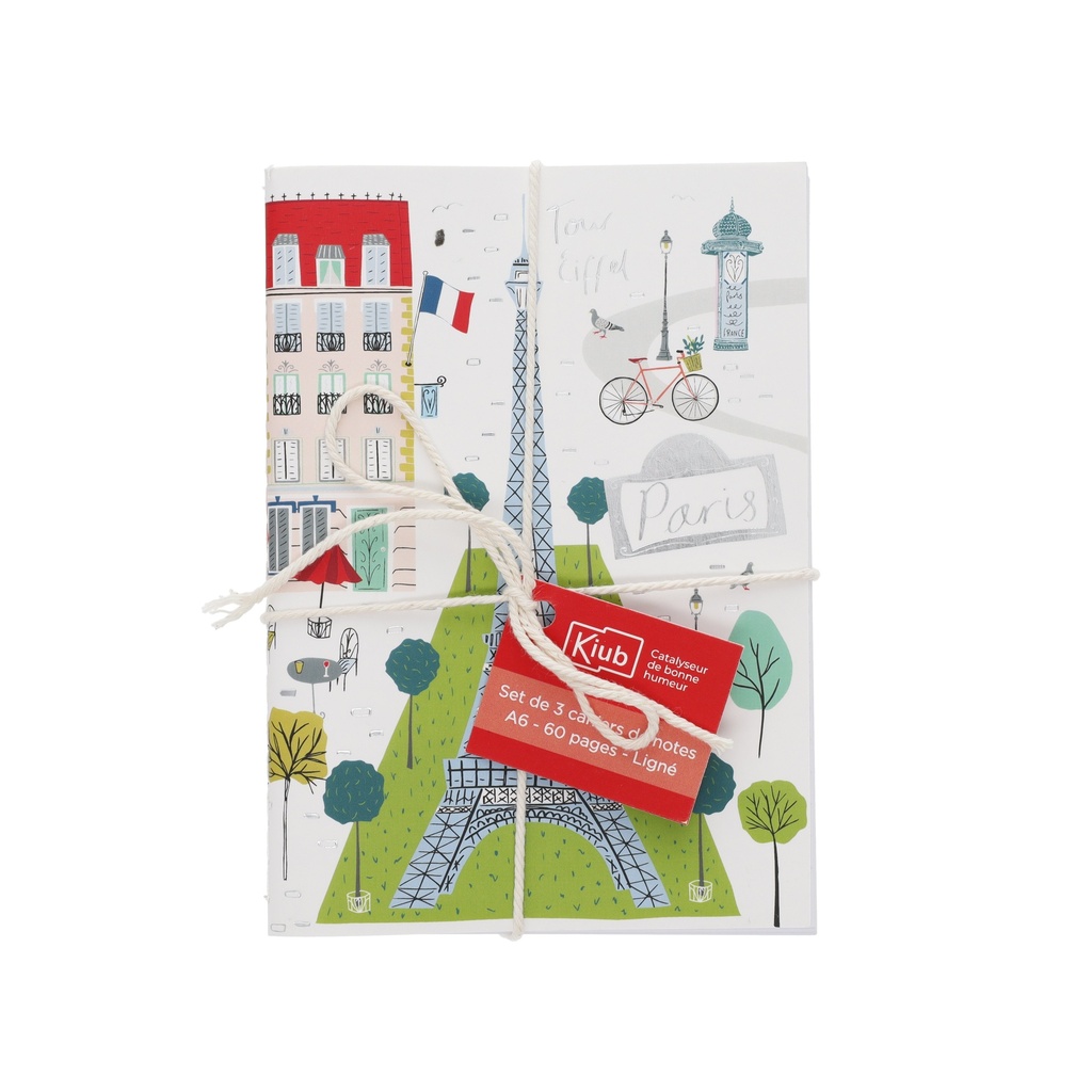 SET DE 3 CARNETS A6 AVEC FICELLE LE TOUT PARIS BLANC ASSORTIS