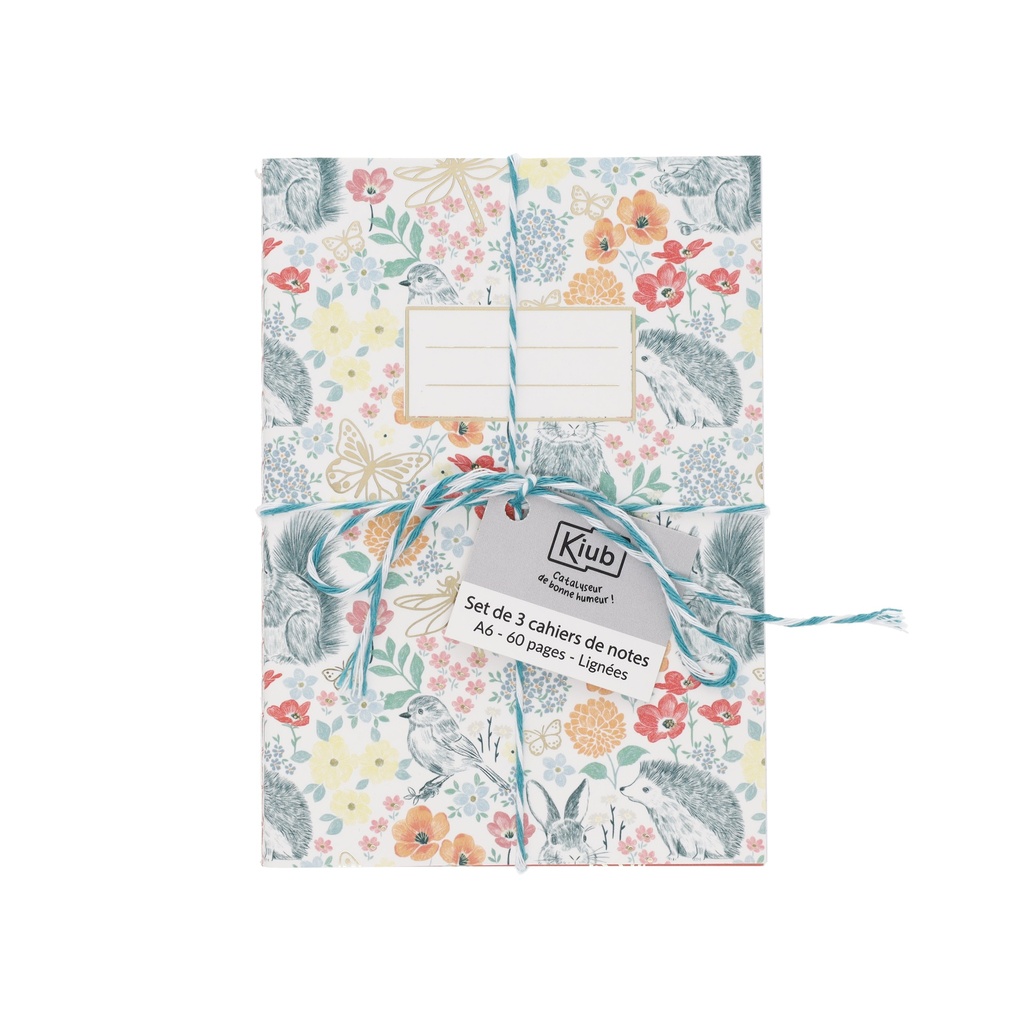 SET DE 3 CARNETS A6 AVEC FICELLE JARDIN DES MERVEILLES
