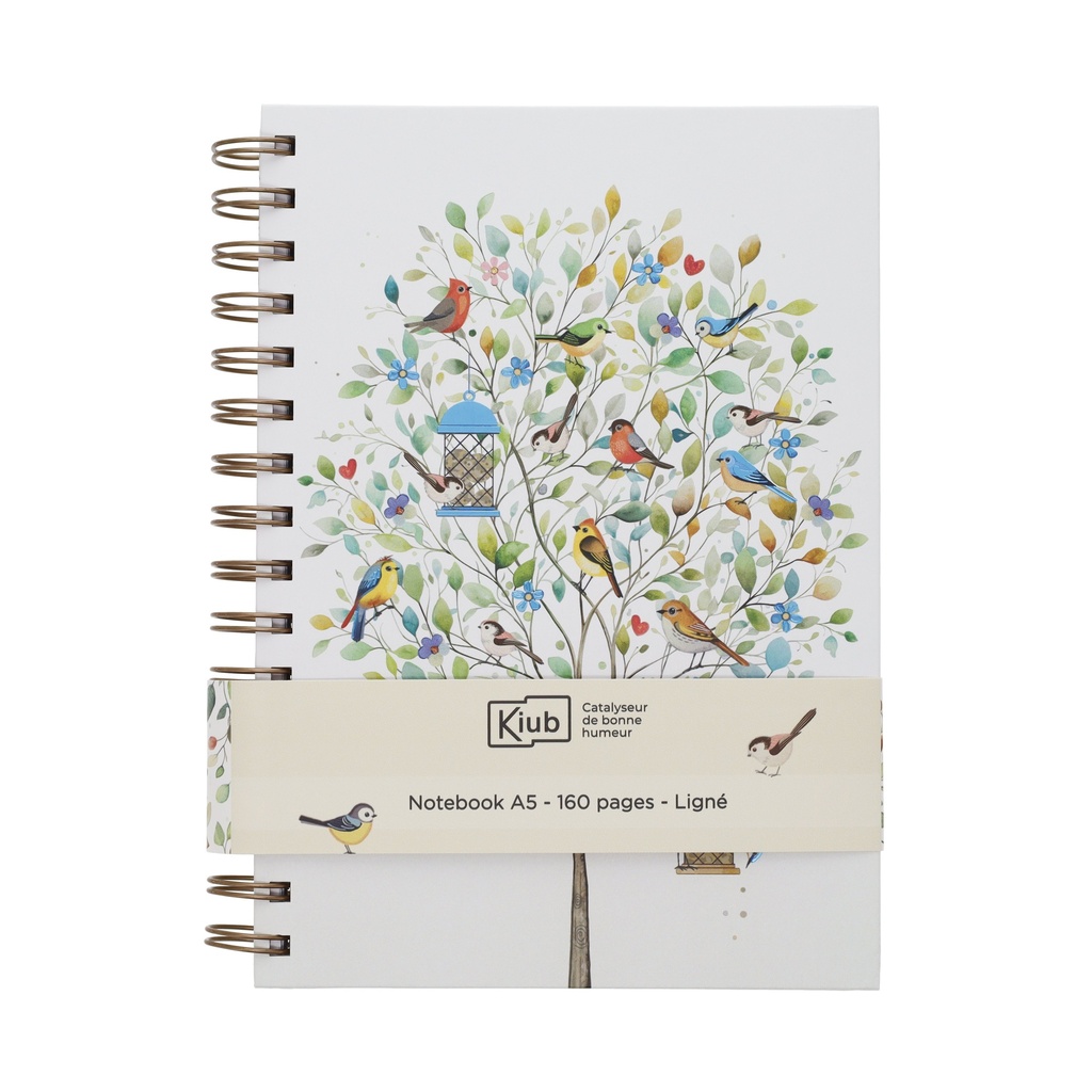 NB LIGNE A5 SPIRALE PORTFOLIO OISEAUX ARBRE