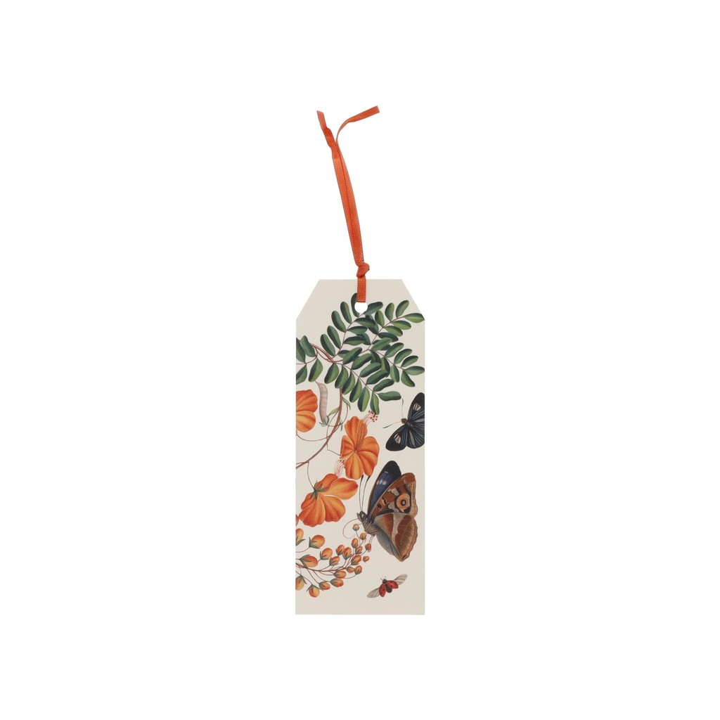 MARQUE PAGES AVEC RUBAN ENCYCLOPEDIA PAPILLON ET FLEURS ORANGE
