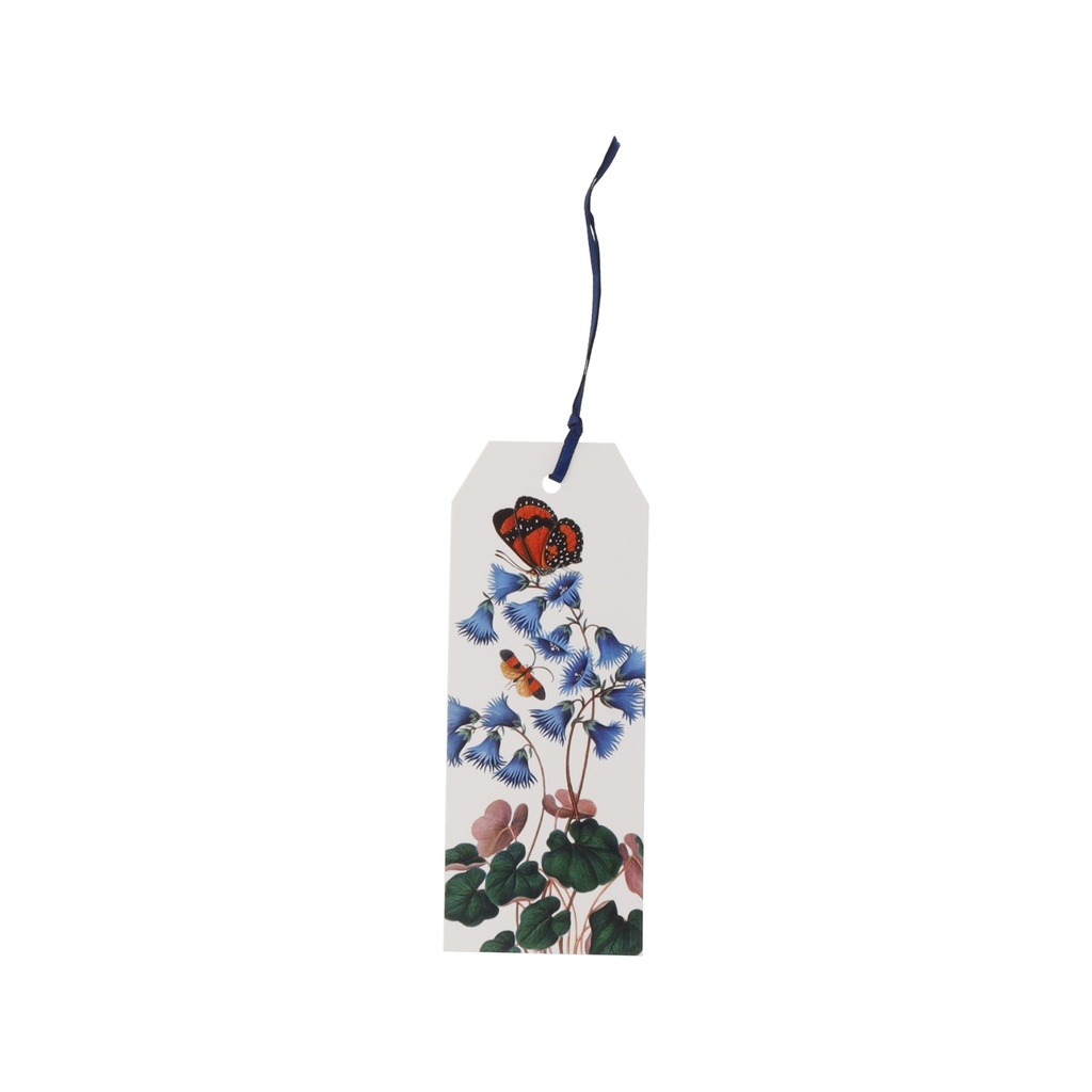 MARQUE PAGES AVEC RUBAN ENCYCLOPEDIA PAPILLON ET FLEURS BLEU